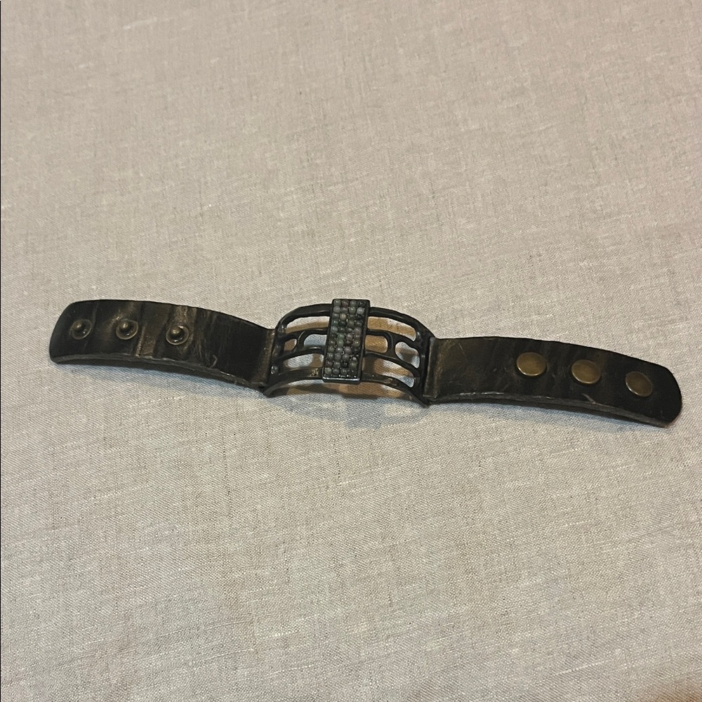 Elegant Black Leather Bracelet with Metal Accents
